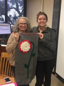 Corene Studstill and I with her amazing crochet symbolizing our silence and women class
